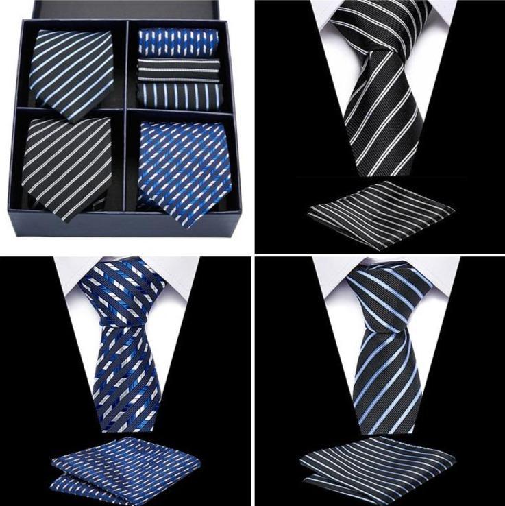 Coffret de Cravates Trio Rayée Noire et Bleu - Cravate Prestige
