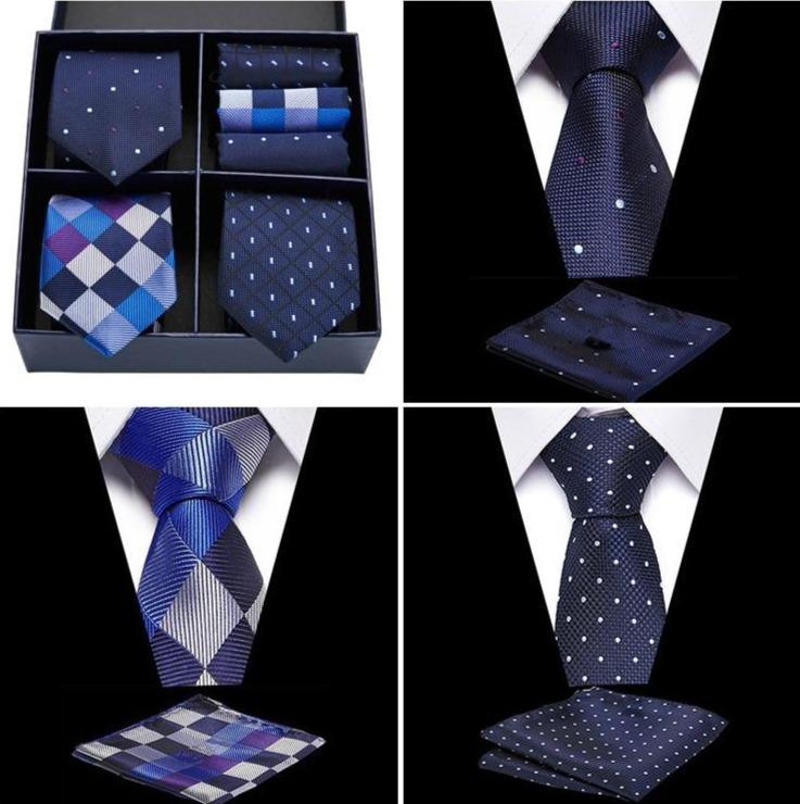 Coffret de Cravates Trio Bleu à Carreaux et Pois - Cravate Prestige