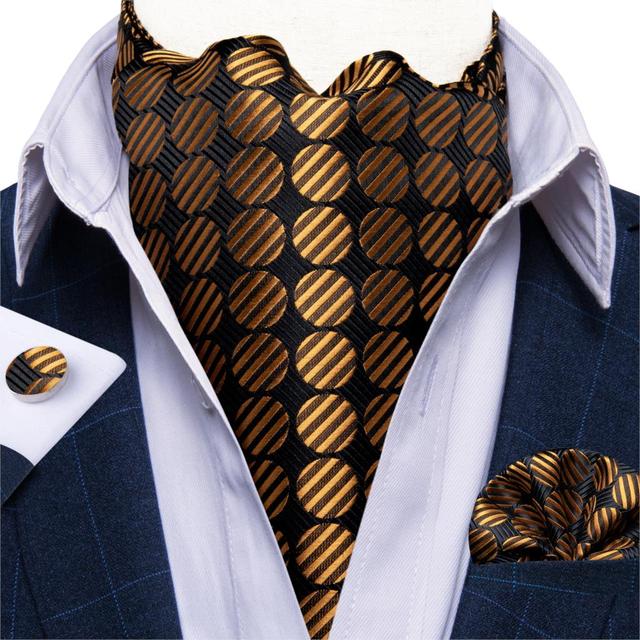 Black Ascot Tie with Gold Polka Dots