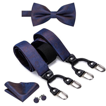 Nœud papillons et Bretelles Bleu Foncé Paisley